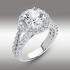 Split Shank Pave Halo Engagement Ring Brilliant Round cut 3.00 Ct in 14K White Gold Hearts and Arrows